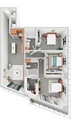 C — 3 Bed / 2 Bath — 1,209–1,224 sq ft