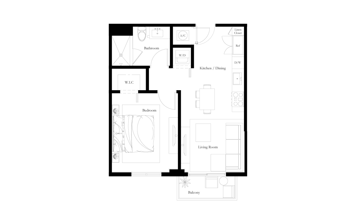 1 Bed / 1 Bath A3 · 570 sq ft