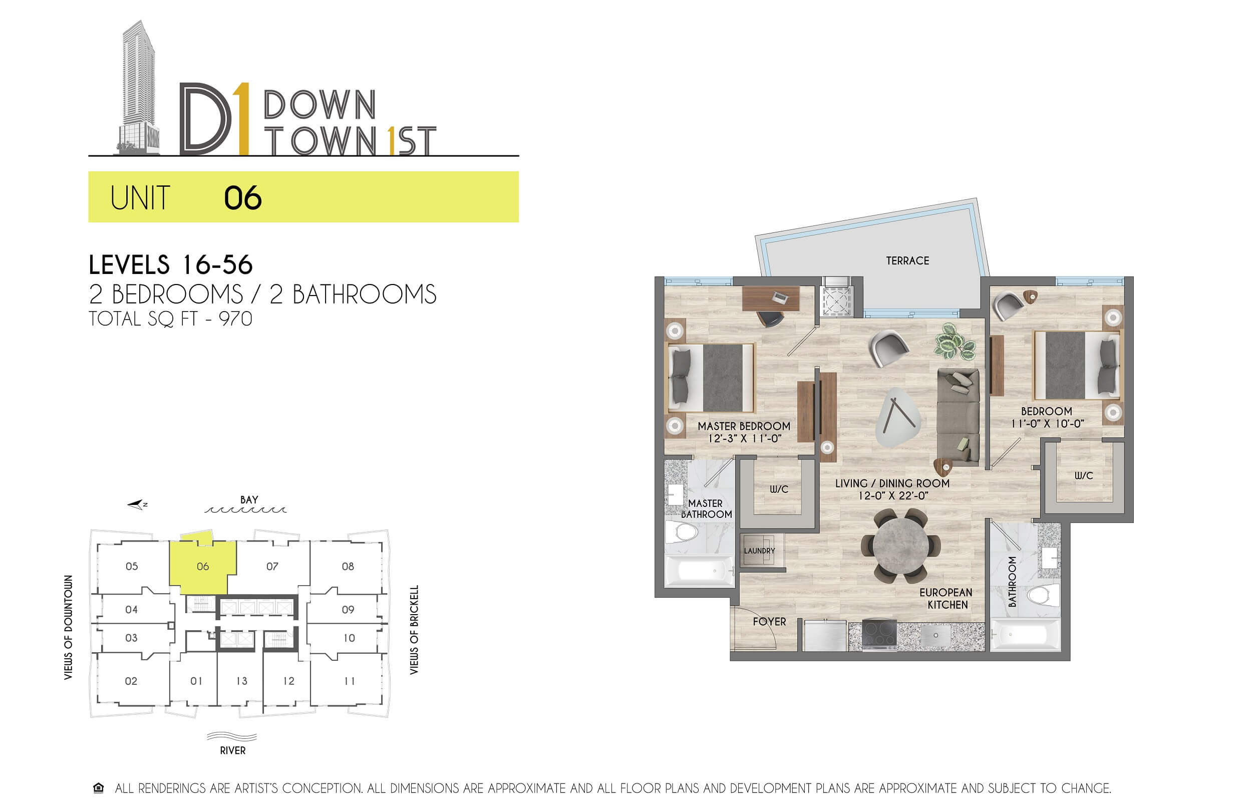 2 Bed / 2 Bath – 970 SF