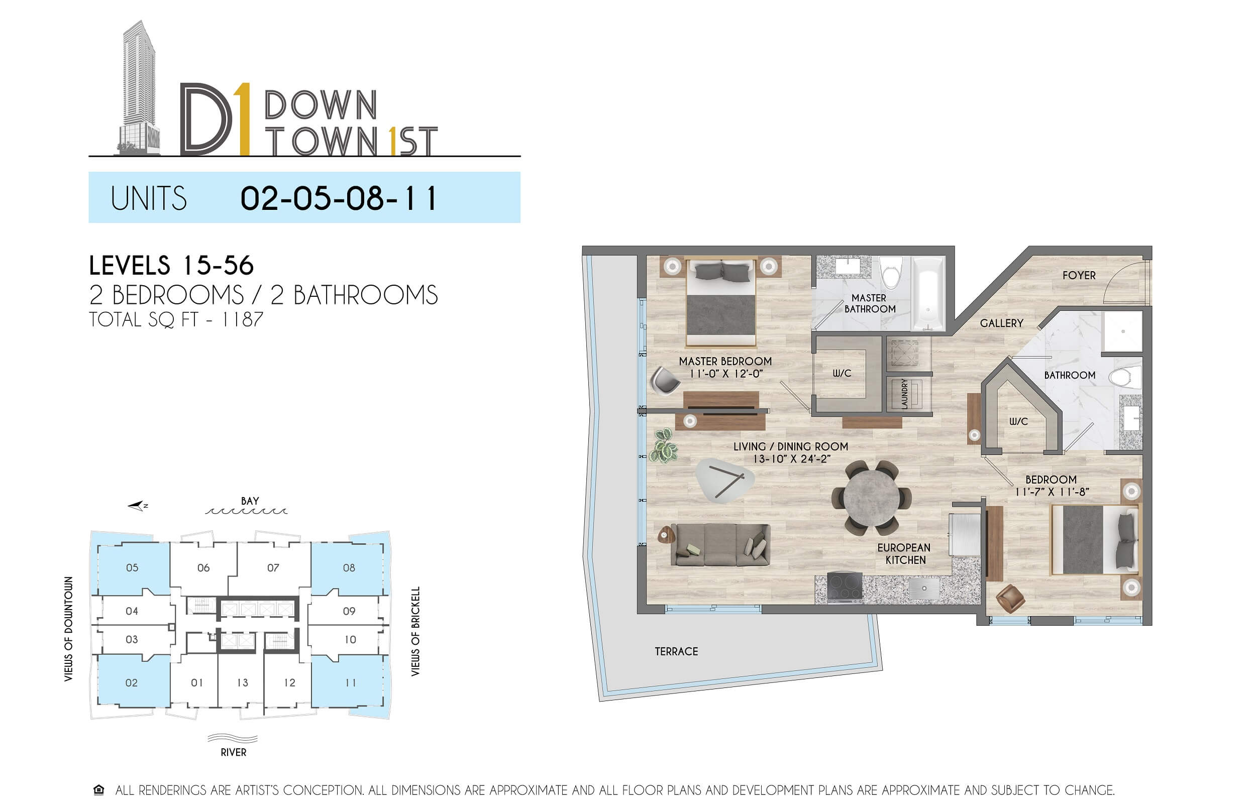 2 Bed / 2 Bath – 1,187 SF