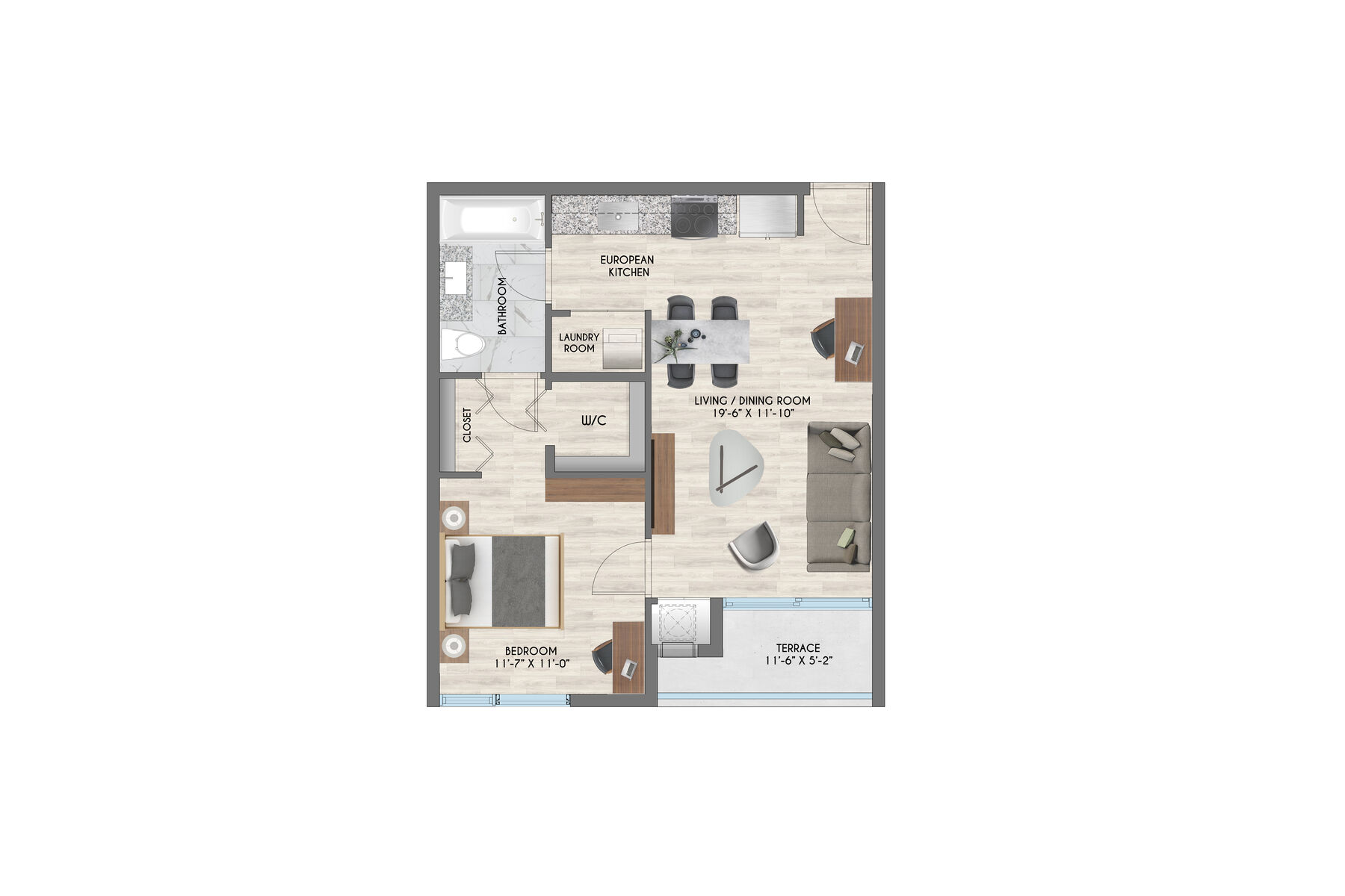1 Bed / 1 Bath – 700 SF